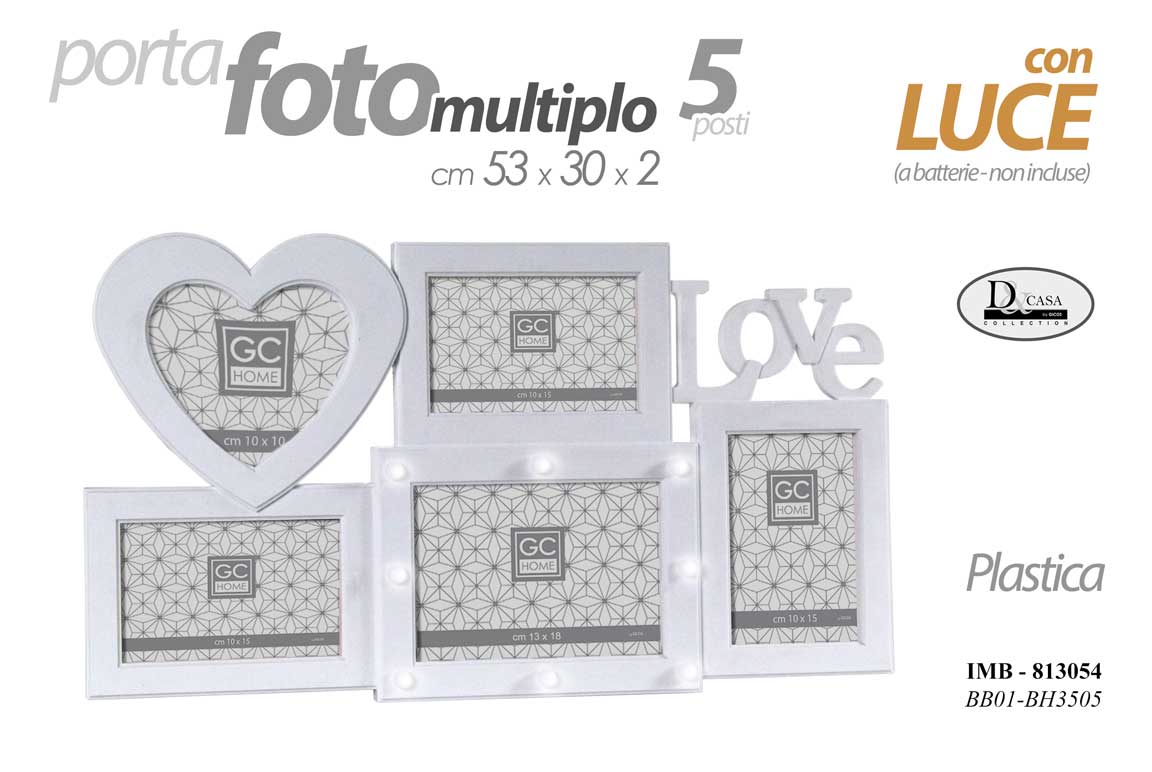 8025569813054 CORNICE PORTA FOTO 53*30*2 CM MULTIPLO 5 POSTI LOVE CON LUCI MODERNO DA PARETE - immagine 1