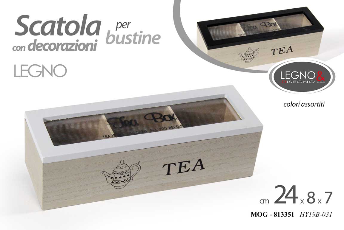 8025569813351 COFANETTO SCATOLA PORTA BUSTINE THE TE TISANE TEA CIALDE SCATOLINA Tè 24*8*7CM - immagine 1