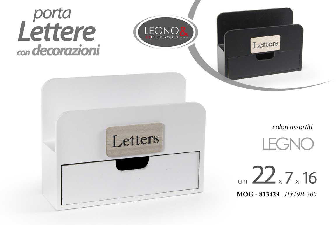 8025569813429 PORTA POSTA LETTERE DA TAVOLO LEGNO DOCUMENTI CASA UFFICIO ASSORTITO 22*7*16CM - immagine 1