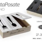 Portaposate cassetto legno organizer posate coperchio cucina vintage ass 27*25