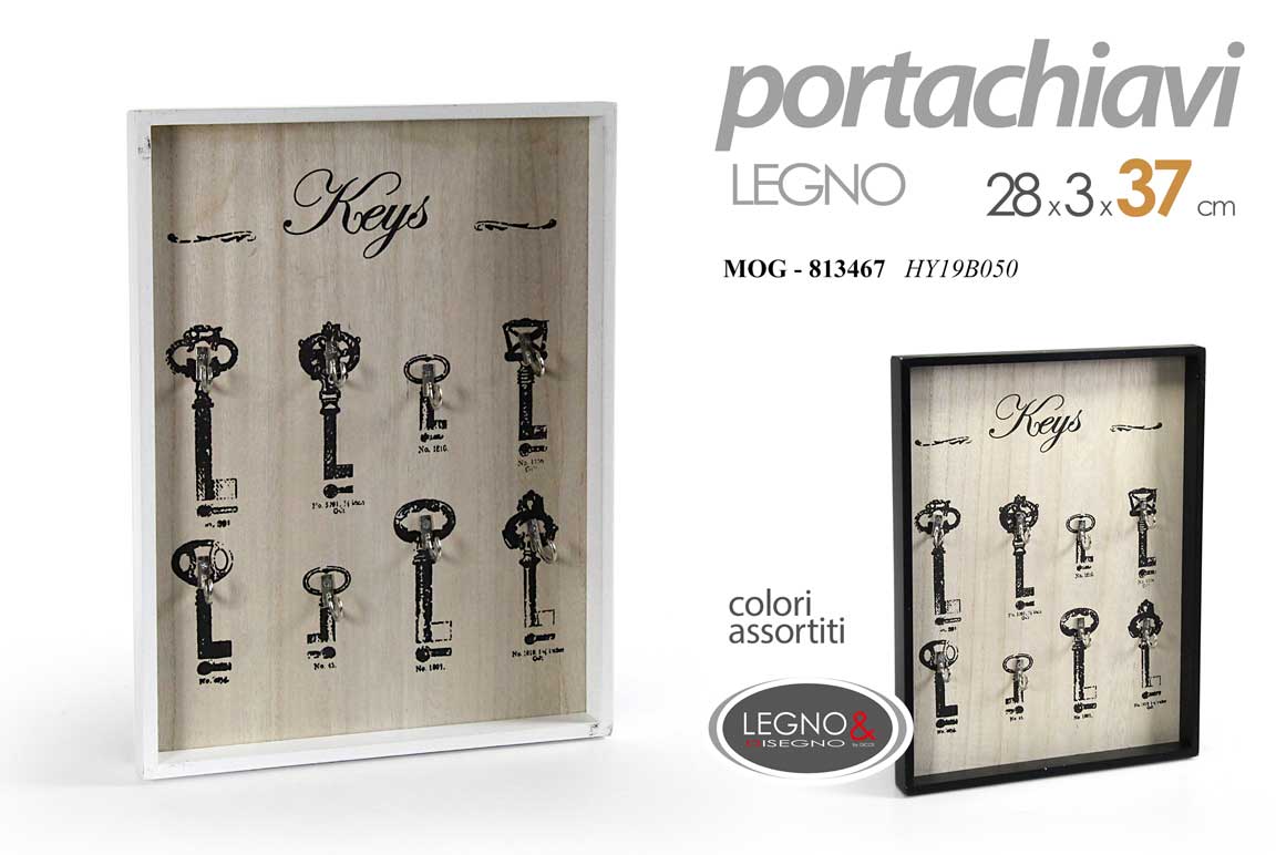 8025569813467 BACHECA CHIAVI da Parete Legno APPENDINO Portachiavi INGRESSO CASA UFFICIO 37*28 - immagine 1