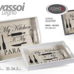 Set 2 vassoi legno rettangolari vintage retrò cucina bar nero bianco ass 40/35cm
