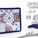 Presina cucina forno deco amalfi bianco blu mediterraneo imbottita 20x20 cm