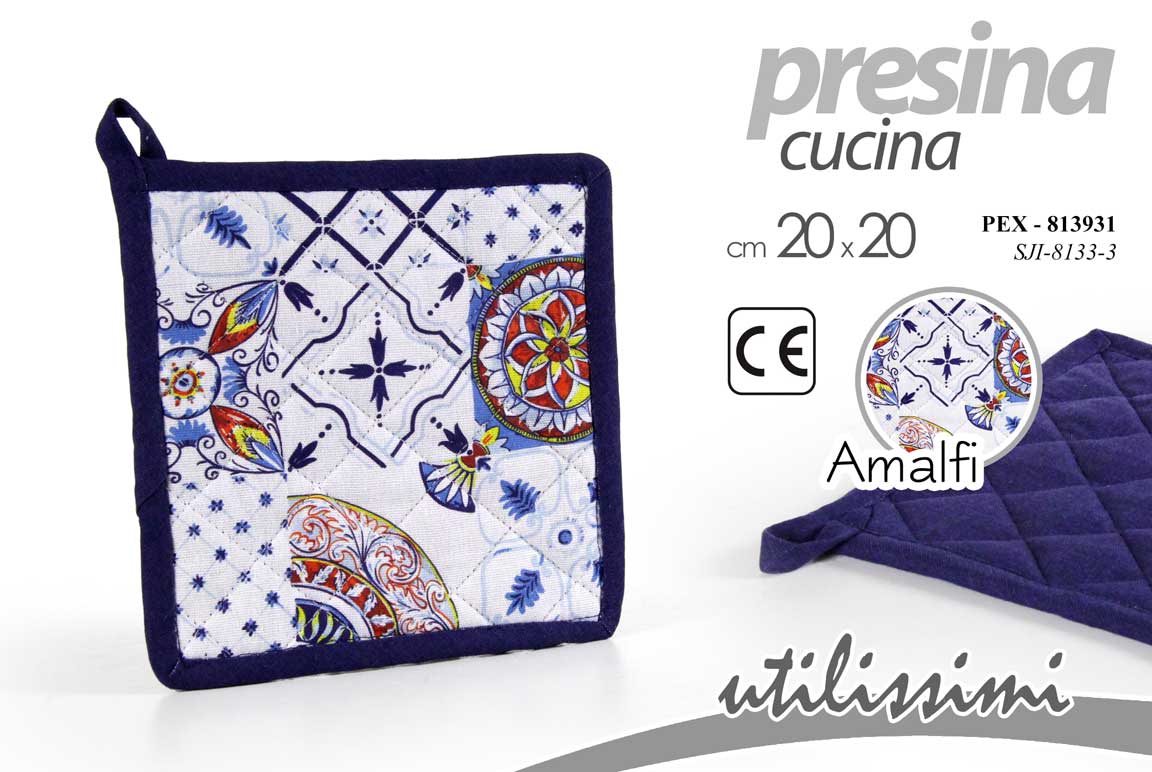 8025569813931 Presina cucina forno deco amalfi bianco blu mediterraneo imbottita 20x20 cm - immagine 1