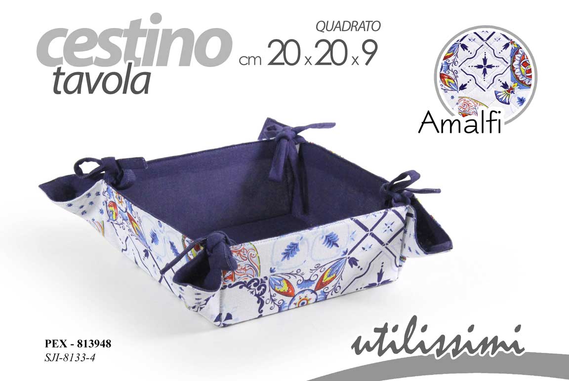 8025569813948 Cestino cesto cesta pane portapane quadrato bianco blu amalfi tessuto 20*9 cm - immagine 1