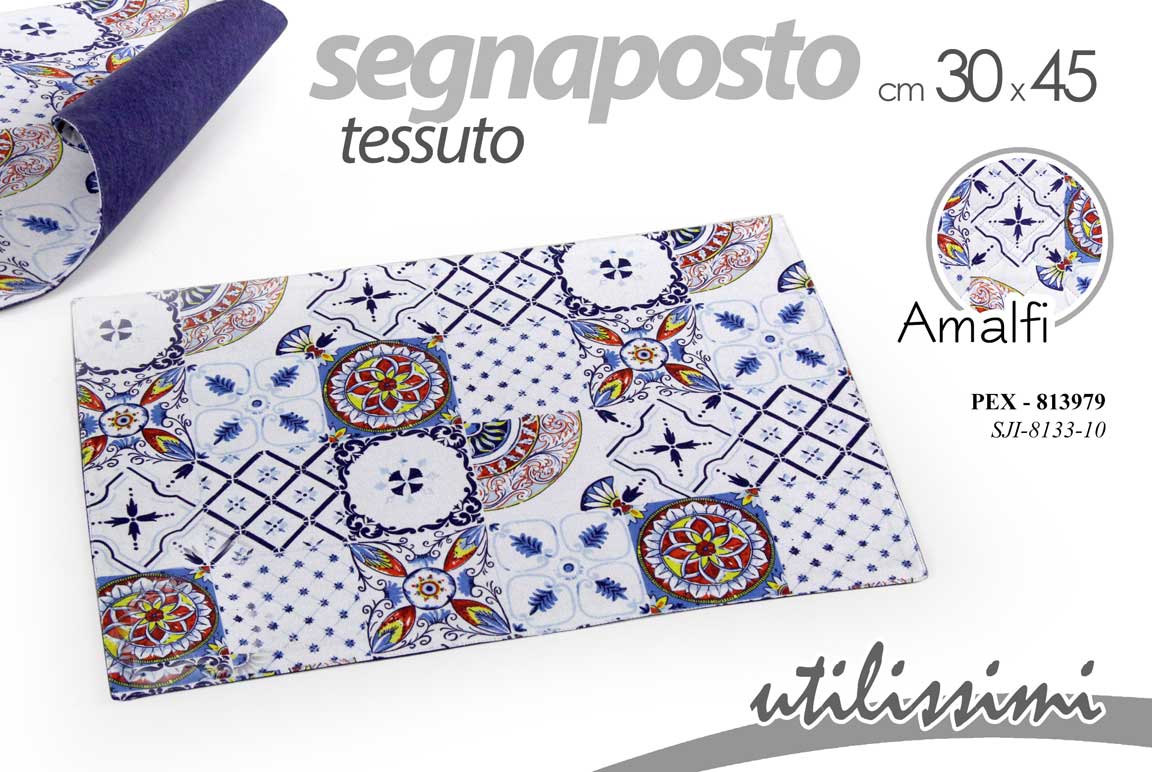 8025569813979 Tovaglietta americana segnaposto rettangolare bianco azzurro tessuto 45x30 cm - immagine 1