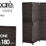 SEPARè PARAVENTO DIVISORIO 3 PANNELLI SEPARATORE VIMINI METALLO MARRONE H180*135