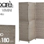 SEPARè PARAVENTO DIVISORIO GRIGIO 4 PANNELLI RATTAN VIMINI METALLO 180*180 cm