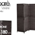 SEPARè PARAVENTO DIVISORIO MARRONE 4 PANNELLI RATTAN VIMINI METALLO 180*180 cm