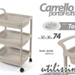 CARRELLO CUCINA PORTA FRUTTA MODERNO 3 CESTE RUOTE UNIVERSALE TORTORA 74*50*36cm