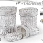 3 CESTE VIMIINI PORTABIANCHERIA BIANCO CESTA OVALE CONTENITORE TESSUTO 55-48-40