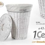 CESTA TONDA VIMINI BIANCA PORTA BIANCHERIA BAGNO CAMERETTA HOME 55 CM