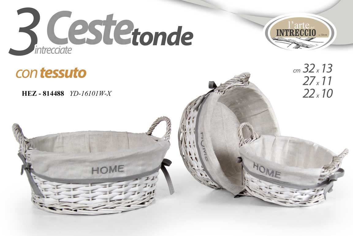 8025569814488 3 CESTINI BIANCHI VIMINI MUTIUSO TONDI MANICI SWEET RIV TESSUTO GRIGIO 32-27-22 - immagine 1