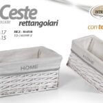 2 CESTE VIMINI RETTANGOLARI BIANCHE RIV TESSUTO PORTA VESTITI OGGETTI 35-29 CM