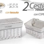 SET 2 CESTE VIMINI TESSUTO BIANCO CESTA COPERCHIO CUCINA CAMERA BAGNO 37 e 28 cm