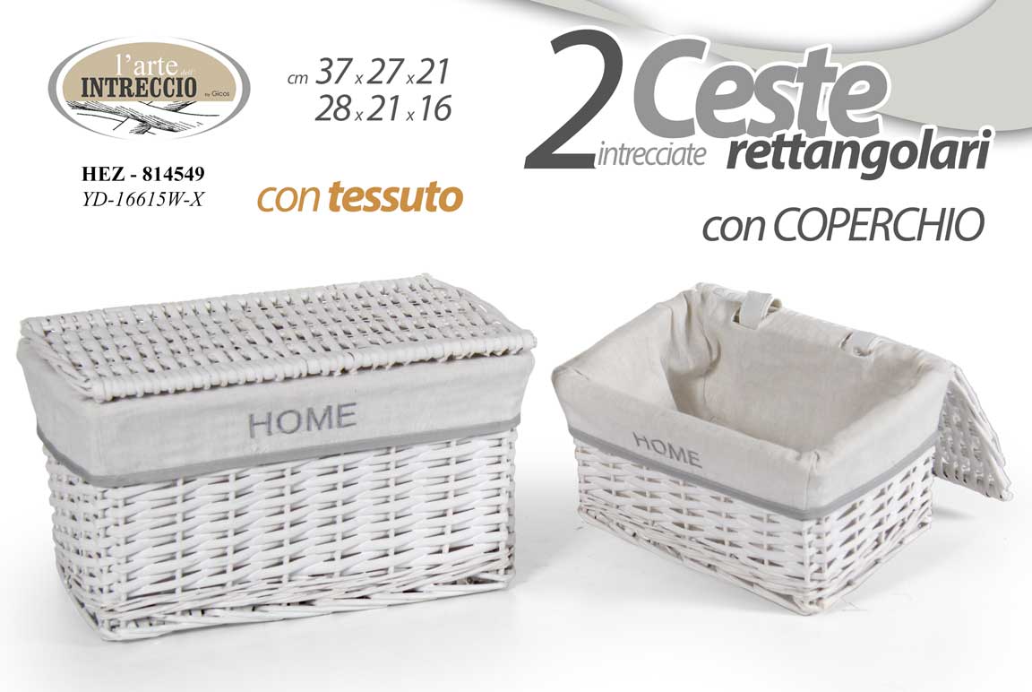 8025569814549 SET 2 CESTE VIMINI TESSUTO BIANCO CESTA COPERCHIO CUCINA CAMERA BAGNO 37 e 28 cm - immagine 1
