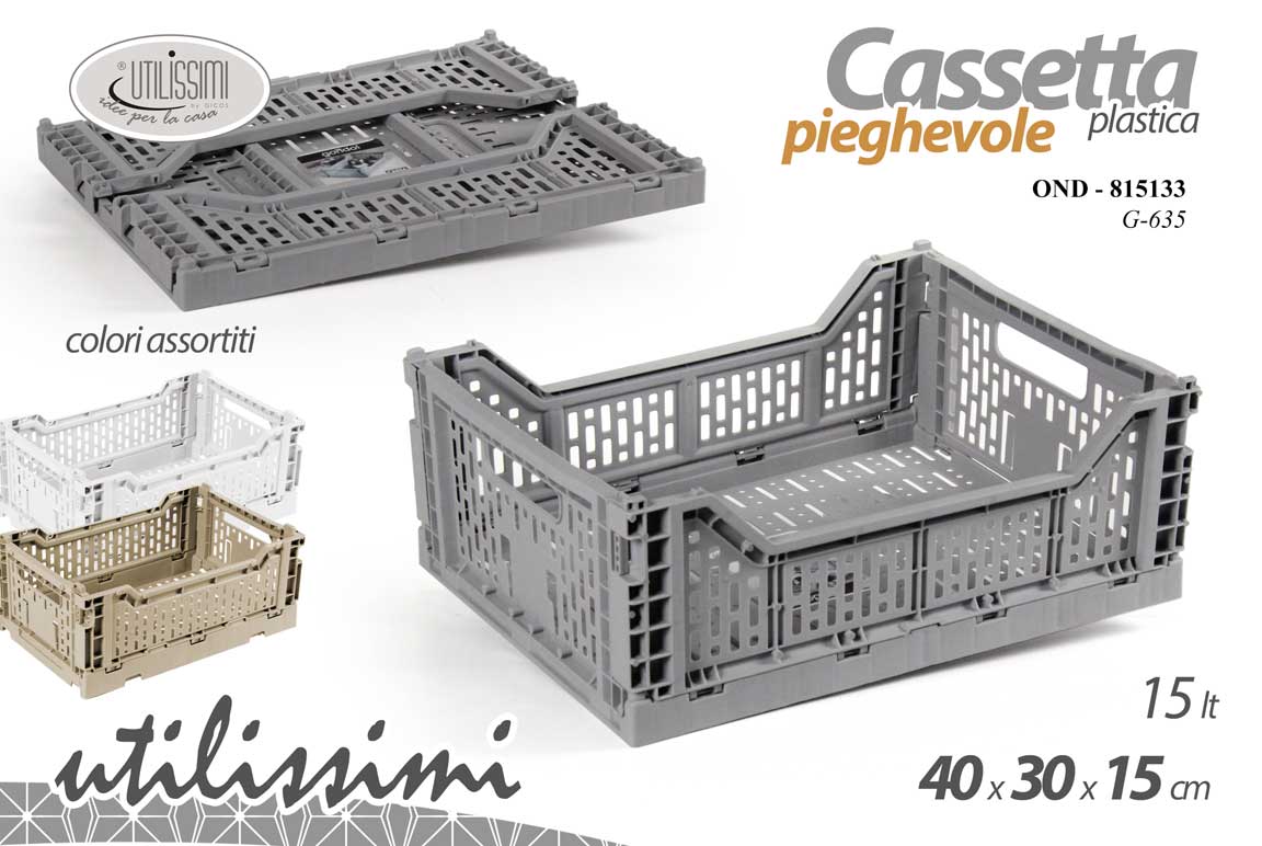 8025569815133 Cassetta pieghevole salvaspazio spesa auto contenitore forato plastic ass 40x30 - immagine 1