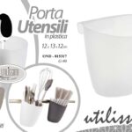 PORTA UTENSILI PER BARRA CUCINA CONTENITORE MESTOLI POSATE PENSILE 12*13*12cm