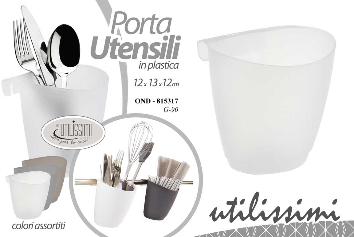 8025569815317 PORTA UTENSILI PER BARRA CUCINA CONTENITORE MESTOLI POSATE PENSILE 12*13*12cm - immagine 1
