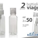 2 Bottigliette set viaggio shampoo sapone aereo spray cosmetici plastic 50 ml