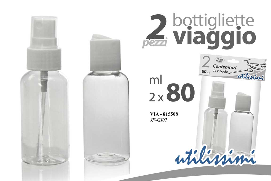 8025569815508 2 Bottigliette set viaggio shampoo sapone aereo spray cosmetici plastic 80 ml - immagine 1