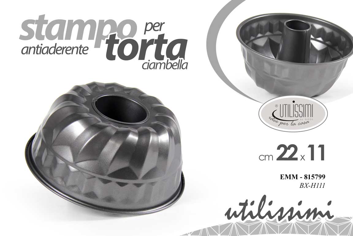 8025569815799 STAMPO TORTA CIAMBELLONE TORTIERA CIAMBELLA FORNO DOLCI ANTIADERENTE 22*11 cm - immagine 1