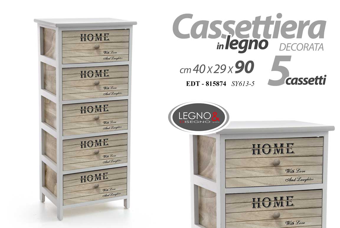 8025569815874 CASSETTIERA 5 CASSETTI COMODINO MODERNO BIANCA LEGNO CUCINA BAGNO 90*40*29 CM - immagine 1