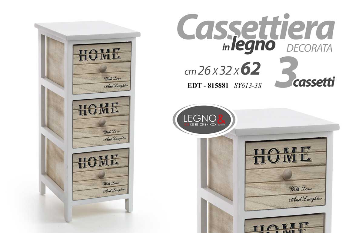 8025569815881 MOBILETTO CASSETTIERA 3 CASSETTI SLIM SALVASPAZIO BIANCO MARRONE 62*26*32 CM - immagine 1