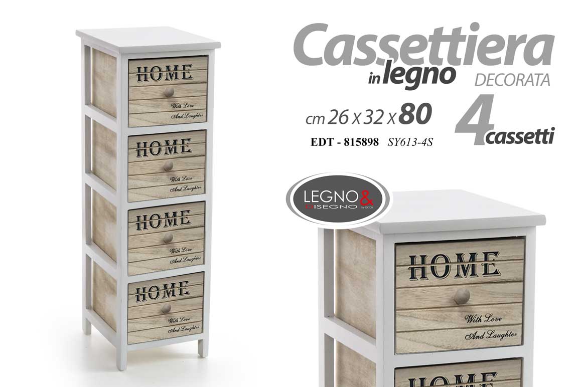 8025569815898 CASSETTIERA MOBILETTO LEGNO 4 CASSETTI SLIM SALVASPAZIO BIANCA MARRONE h80*26*32 - immagine 1