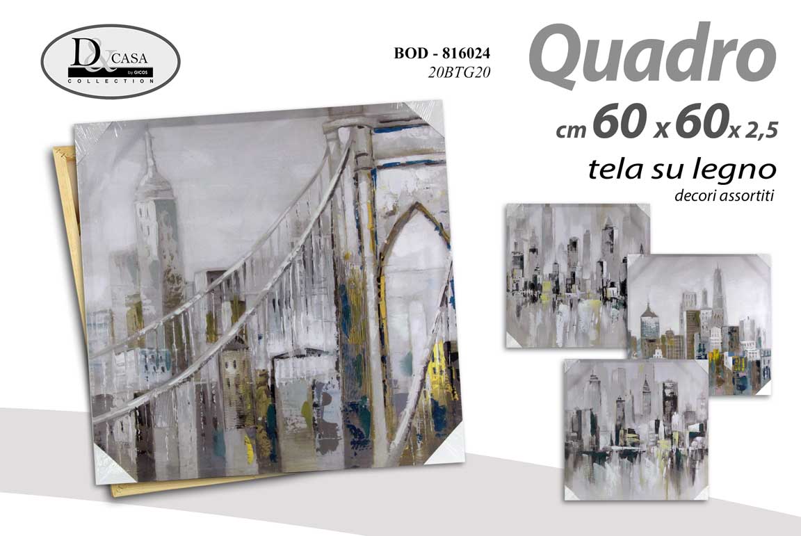 8025569816024 QUADRO STAMPA SU TELA Canvas LEGNO CITTà GRIGIO COLOR ARTIST ASSORTITI 60*60 cm - immagine 1