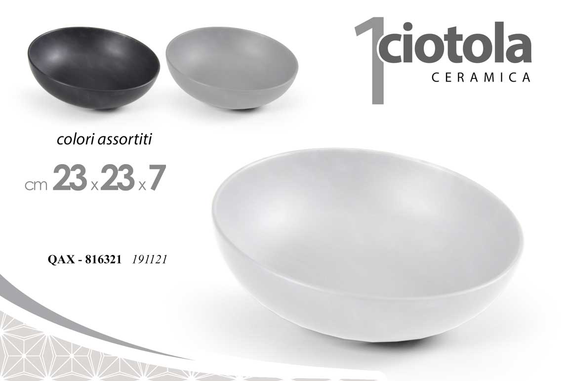 8025569816321 Insalatiera ciotola tonda cucina pasta frutta moderno ceramica opaca ass 23x7cm - immagine 1