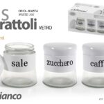 SET Barattoli Sale Zucchero Caffè METALLO Vetro Tris 3 Contenitori 400ML 10cm
