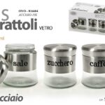 SET Barattoli Sale Zucchero Caffè Tris 3 Contenitori ACCIAIO ARGENTO 400ML 10cm