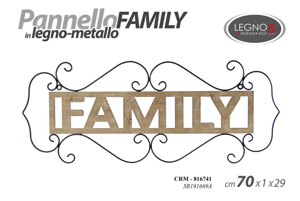 8025569816741 PANNELLO ARREDO PARETE MURO METALLO LEGNO QUADRO DECORAZIONE FAMILY 70*1*29 CM - immagine 1