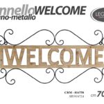 PANNELLO ARREDO PARETE MURO METALLO LEGNO QUADRO DECORAZIONE WELCOME 70*1*29 CM