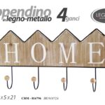 APPENDINO APPENDIABITI PARETE MURO CASA METALLO LEGNO HOME 4 GANCI 43*5*21 cm