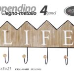 APPENDINO DA PARETE MURO IN LEGNO LIFE 4 GANCI METALLO APPENDIABITI 43*5*21 cm