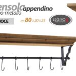 MENSOLA APENDINO DA PARETE LEGNO 6 GANCI METALLO APPENDIABITI NOCE 80*16*20 cm