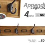 APPENDINO DA PARETE MURO LEGNO NATURALE 4 GANCI METALLO APPENDIABITI 80*10*12 cm