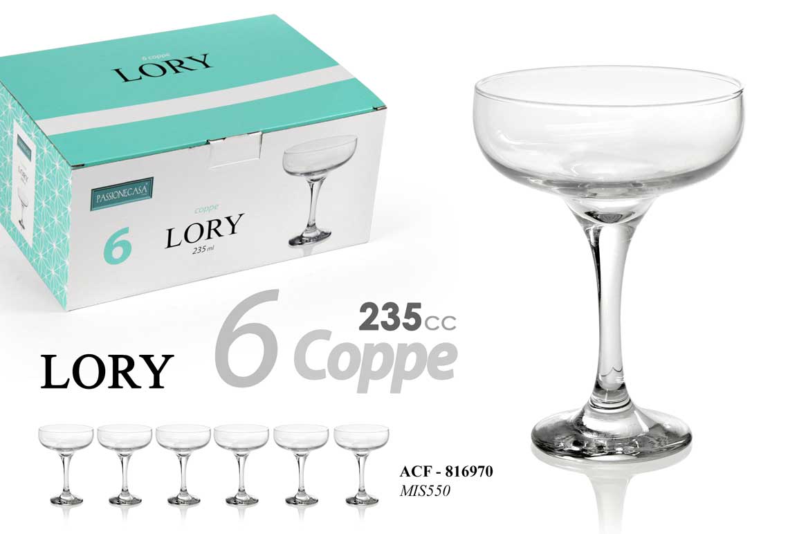 8025569816970 6 COPPE COPPA Spumante Champagne GAMBO BICCHIERE DA TAVOLA VETRO LORY 235 ML - immagine 1
