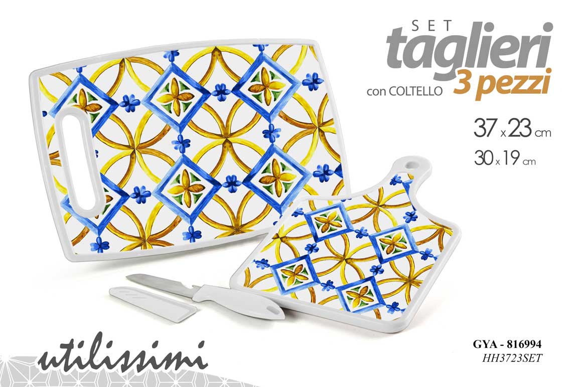 8025569816994 Set 2 taglieri cucina + coltello cuori verdura carne salvaspazio acrilic sicilia - immagine 1