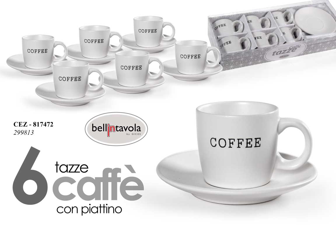 8025569817472 Set 6 tazzine caffè espresso tazza con piattino moderno ceramica bianca 130 ml - immagine 1