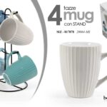 SET 4 TAZZE MUG + STAND VERTICALE TAZZA THE TE TISANA CIOCCOLATA LATTE 360 ML