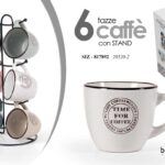 SET 6 TAZZINE Caffè STAND ORGANIZER VERTICALE TAZZA CLASSICO MODERNO TIME 90 ML