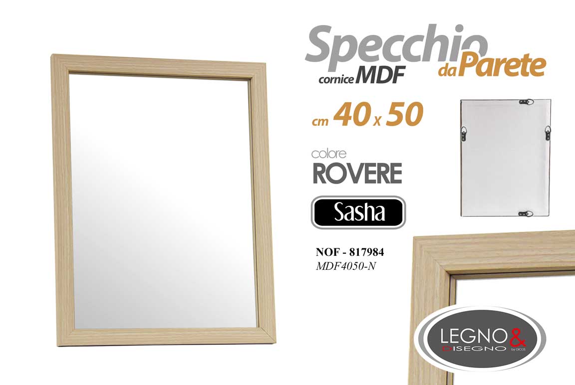 8025569817984 SPECCHIO DA PARETE 50*40cm MARRONE NATURALE CORNICE LEGNO MURO CLASSICO MODERNO - immagine 1