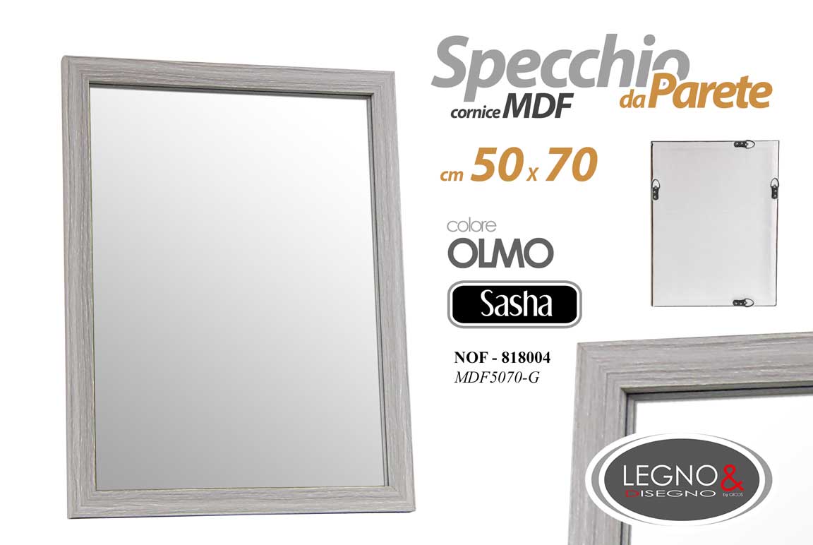 8025569818004 SPECCHIO DA PARETE 50*70cm OLMO GRIGIO CORNICE LEGNO MURO CLASSICO MODERNO - immagine 1