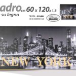 QUADRO STAMPA SU TELA LEGNO CITTà NEW YORK DI NOTTE BIANCO E NERO ASSOR 60*120cm