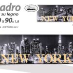 QUADRO STAMPA SU TELA LEGNO CITTà NEW YORK DI NOTTE BIANCO E NERO ASSOR 90*30cm