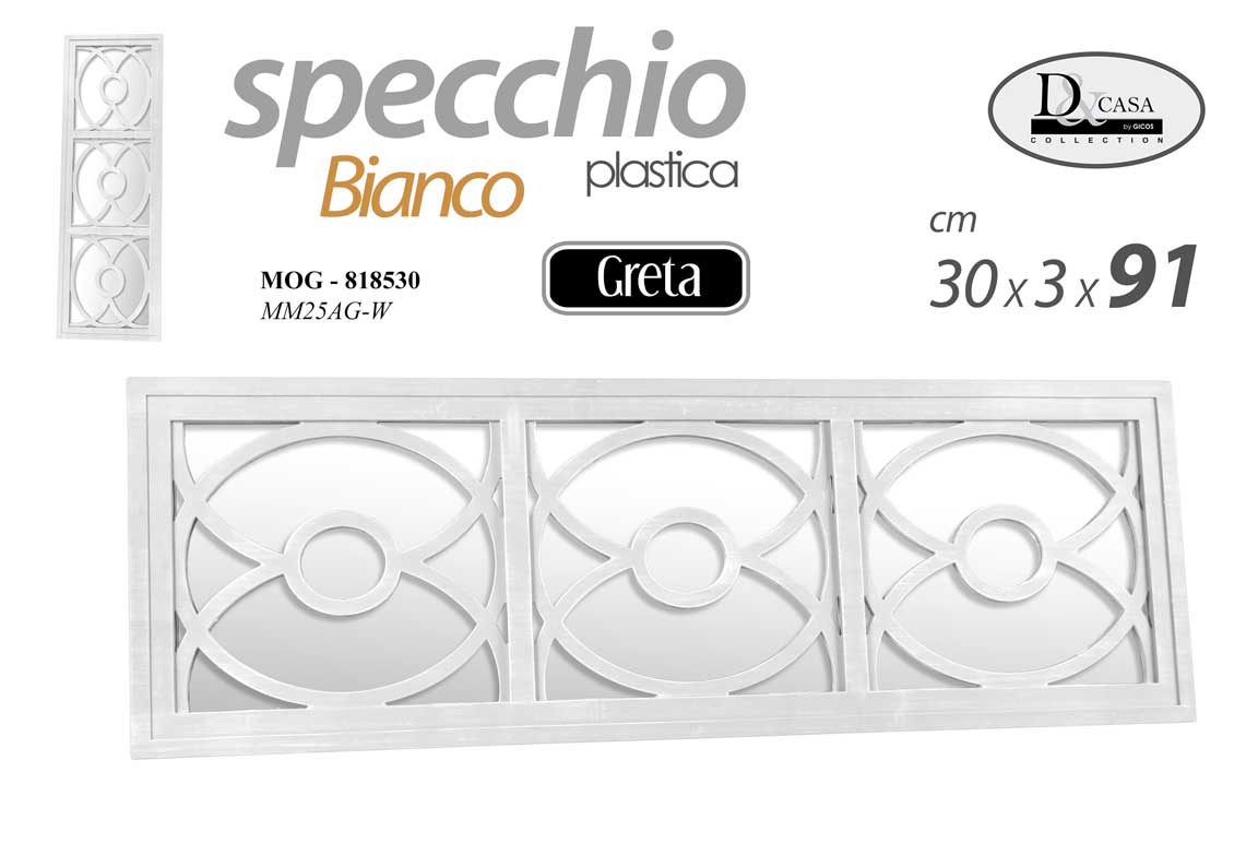8025569818530 SPECCHIO DA PARETE BIANCO RETTANGOLARE CLASSICO MODERNO SPECCHIERA ACRILIC 91*30 - immagine 1