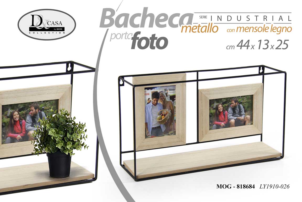 8025569818684 MENSOLA DA PARETE BACHECA PORTAFOTO LIBRERIA SCAFFALE METALLO LEGNO 44*13*25 CM - immagine 1